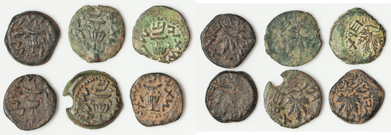 ANCIENT LOTS. Judaea. The Jewish War (AD 66-70). Lot of six (6) AE prutahs. Fine...