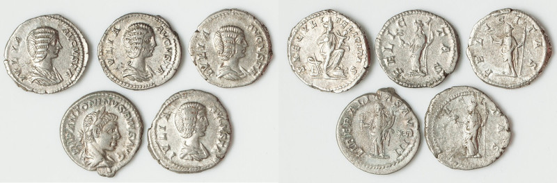 ANCIENT LOTS. Roman Imperial. Lot of five (5) AR denarii. VF-Choice VF. Includes...