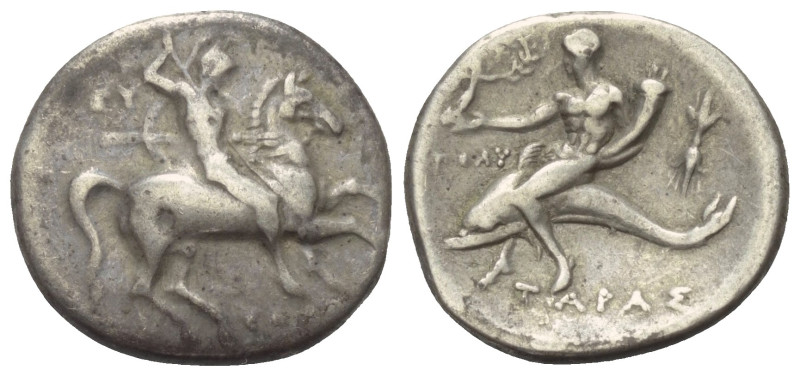 Kalabrien. Tarent.

 Didrachme oder Nomos (Silber). Ca. 281 - 272 v. Chr.
Vs:...