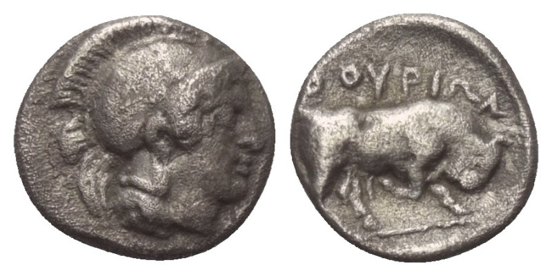 Lukanien. Thourioi.

 Triobol (Silber). Ca. 400 - 350 v. Chr.
Vs: Kopf der At...