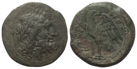 Bruttium. Brettii.

 Bronze. Ca. 211 - 208 v. Chr.
Vs: Kopf des Zeus mit Lorbeerkranz rechts, dahinter Szepter.
Rs: Adler auf Blitzbündel nach lin...