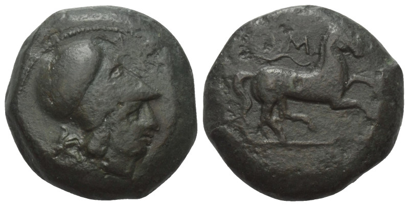 Sizilien. Aitna.

 Bronze (Tetras). Ca. 355 - 339 v. Chr.
Vs: Kopf der Athena...