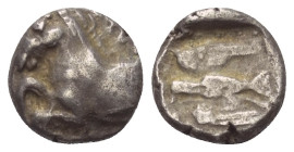 Thrakisch-Skythische Dynasten. Königreich der Odrysen. Sparadokos (ca. 450 - 440 v. Chr.).

 Diobol (Silber).
Vs: Pferdeprotome links, auf dem Pfer...