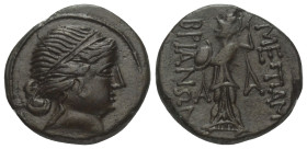 Thrakien. Mesembria.

 Bronze. 3. Jhdt. v. Chr.
Vs: Kopf des Apollon mit Diadem rechts.
Rs: Athena Promachos mit Schild und Lanze nach links schre...