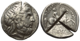 Königreich Makedonien. Philippos II. (359 - 336 v. Chr.).

 Tetradrachme (Silber). Ca. 315 - 294 v. Chr. Amphipolis.
Vs: Kopf des Zeus mit Lorbeerk...