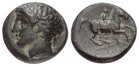 Königreich Makedonien. Philippos II. (359 - 336 v. Chr.).

 Bronze. Ungesicherte makedonische Münzstätte.
Vs: Kopf des Apollon mit Tainia links.
R...