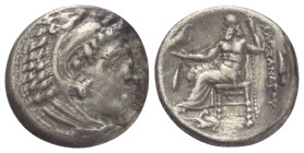 Königreich Makedonien. Alexander III. der Große (336 - 323 v. Chr.).

 Drachme (Silber). Ca. 323 - 319 v. Chr. Kolophon.
Vs: Kopf des jugendlichen ...