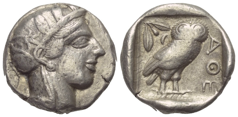 Attika. Athen.

 Tetradrachme (Silber). Ca. 454 - 404 v. Chr.
Vs: Kopf der At...