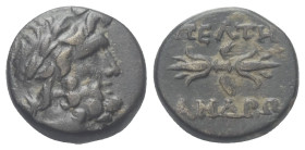 Phrygien. Peltai.

 Bronze. 2. - 1. Jhdt. v. Chr.
Vs: Kopf des Zeus mit Lorbeerkranz rechts.
Rs: Blitzbündel.

14 mm. 4,51 g. 

BMC 5.
 Selte...
