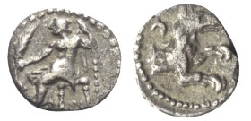 Lykaonien. Laranda.

 Obol (Silber). Ca. 324 / 323 v. Chr.
Vs: Baaltars mit Getreideähre, Weintraube und Szepter nach links thronend.
Rs: Wolfspro...
