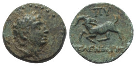 Kilikien. Kelenderis.

 Bronze. 2. - 1. Jhdt. v. Chr.
Vs: Kopf mit Diadem rechts.
Rs: Ziege nach links knieend.

17 mm. 3,51 g. 

SNG Paris 72...