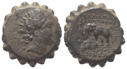 Seleukidisches Königreich. Antiochos VI. Dionysos (144 - 142 v. Chr.).

 Bronze (Serratus). 144 - 142 v. Chr. Antiochia am Orontes (Axios).
Vs: Kop...