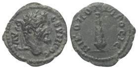 Moesia Inferior. Nikopolis. Septimius Severus (193 - 211 n. Chr.).

 Bronze.
Vs: Kopf mit Lorbeerkranz rechts.
Rs: Keule.

18 mm. 2,79 g. 

Va...