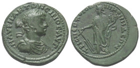 Bithynien. Nikomedia. Elagabalus (218 - 222 n. Chr.).

 Bronze.
Vs: Büste mit Lorbeerkranz, Paludament und Panzer rechts.
Rs: Tyche mit Ruder und ...