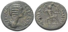 Troas. Ilion. Iulia Domna (gest. 217 n. Chr.).

 Bronze.
Vs: Drapierte Büste der Iulia Domna rechts.
Rs: Zeus mit Szepter und Paladium nach rechts...