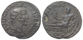 Pisidien. Antiochia. Philippus I. Arabs (244 - 249 n. Chr.).

 Bronze.
Vs: Büste mit Strahlenkrone, Paludament und Panzer rechts.
Rs: Flussgott mi...