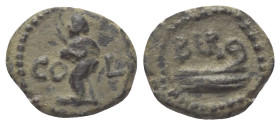 Phönikien. Berytos. Pseudo-autonome Prägung.

 Bronze. 2. Jhdt. n. Chr.
Vs: CO-L. Marsyas mit Weinschlauch nach links stehend.
Rs: BER. Prora rech...