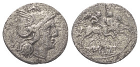 Anonyme Prägungen.

 Quinar (Silber). 211 - 208 v. Chr. Münzstätte auf Sizilien.
Vs: Kopf der Roma mit geflügeltem Helm rechts, dahinter Wertzeiche...