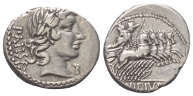 C. Vibius Pansa.

 Denar (Silber). 90 v. Chr. Rom.
Vs: PANSA. Kopf des Apollo mit Lorbeerkranz rechts, davor Kontrollmarke.
Rs: C VIBIVS C F. Mine...