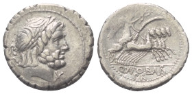 Q. Antonius Balbus.

 Denar (Silber). 83 - 82 v. Chr. Rom.
Vs: S C. Kopf des Jupiter mit Lorbeerkranz rechts.
Rs: Q ANTO BALB / PR. Victoria in Qu...