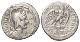 M. Plaetorius Cestianus.

 Denar (Silber). 67 v. Chr. Rom.
Vs: CESTIANVS / S C. Drapierte Büste einer Gottheit rechts mit Attributen von Isis, Mine...