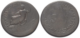 Augustus (31 v. - 14 n. Chr.). Divus Augustus unter Titus.

 Sesterz. 80 - 81 n. Chr. Rom.
Vs: DIVVS AVGVSTVS PATER. Augustus mit Patera und Lanze ...