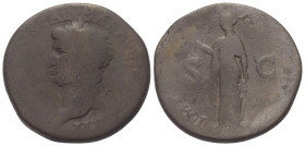 Claudius (41 - 54 n. Chr.). Restitution unter Titus.

 Sesterz. 113 - 114 n. Chr. Rom.
Vs: [TI CLAVDIV]S CAESAR AVG P M [TR P] IMP P P. Kopf links....