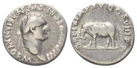 Vespasianus (69 - 79 n. Chr.).

 Denar (Silber). 80 n. Chr. Rom.
Vs: IMP TITVS CAES VESPASIAN AVG P M. Kopf mit Lorbeerkranz rechts.
Rs: TR P IX I...