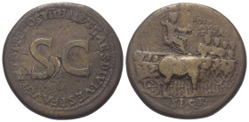 Vespasianus (69 - 79 n. Chr.). Divus Vespasianus.

 Sesterz. 80 - 81 n. Chr. Rom.
Vs: IMP CAES DIVI VESP F AVG P M TR P P P COS VIII. Im Feld: groß...