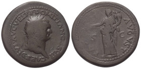 Domitianus (81 - 96 n. Chr.).

 Sesterz (Bronze). 80 - 81 n. Chr. (Domitian als Caesar). Thrakien (?).
Vs: CAES DIVI AVG VESP F DOMITIAN COS VII. K...
