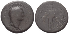 Domitianus (81 - 96 n. Chr.).

 Sesterz (Bronze). 80 - 81 n. Chr. (Domitian als Caesar). Thrakien (?).
Vs: CAES DIVI AVG VESP F DOMITIANVS COS VII....