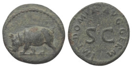 Domitianus (81 - 96 n. Chr.).

 Quadrans. 84 - 96 n. Chr. Rom.
Vs: Rhinozeros (Nashorn) mit gesenktem Kopf nach links gehend.
Rs: IMP DOMIT AVG GE...