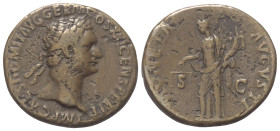 Domitianus (81 - 96 n. Chr.).

 As. 92 - 94 n. Chr. Rom.
Vs: IMP CAES DOMIT AVG GERM COS XVI CENS PER P P. Kopf mit Lorbeerkranz rechts.
Rs: MONET...