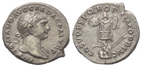 Traianus (98 - 117 n. Chr.).

 Denar (Silber). 103 - 111 n. Chr. Rom.
Vs: IMP TRAIANO AVG GER DAC P M TR P. Büste mit Lorbeerkranz und Drapierung r...