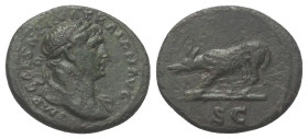 Traianus (98 - 117 n. Chr.).

 Quadrans. 109 - 117 n. Chr. Rom.
Vs: IMP CAES NERVA TRAIAN AVG. Büste mit Lorbeerkranz rechts.
Rs: Wölfin nach link...