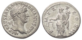 Hadrianus (117 - 138 n. Chr.).

 Denar (Silber). 123 n. Chr. Rom.
Vs: IMP CAESAR TRAIAN HADRIANVS AVG. Kopf mit Lorbeerkranz rechts.
Rs: P M TR P ...