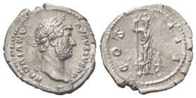 Hadrianus (117 - 138 n. Chr.).

 Denar (Silber). 134 - 138 n. Chr. Rom.
Vs: HADRIANVS AVGVSTVS P P. Kopf mit Lorbeerkranz rechts.
Rs: COS III. Min...
