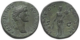 Antoninus Pius (138 - 161 n. Chr.).

 Dupondius. 139 n. Chr. Rom.
Vs: ANTONINVS AVG PIVS P P. Kopf mit Strahlenkrone rechts.
Rs: TR POT COS II / S...