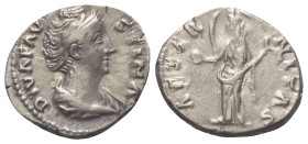 Faustina I. (gest. 141 n. Chr.). Diva Faustina I.

 Denar (Silber). Nach 141 n. Chr. Rom.
Vs: DIVA FAVSTINA. Drapierte Büste rechts.
Rs: AETERNITA...