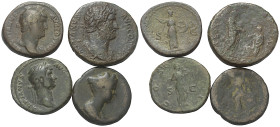 Römische Münzen - Lots. Kaiserzeit.


Lot (4 Stück, Bronze): As und Sesterzen (2x) des Hadrianus (117 - 138 n. Chr.), As der Sabina (gest. 136 n. C...