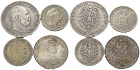 Deutschland - Lots.


Deutschland nach 1871.
Preußen.

Lot (4 Stück, Silber): 2 Mark 1876 und 1906, 3 Mark 1913, 5 Mark 1876.

Fast sehr schön...