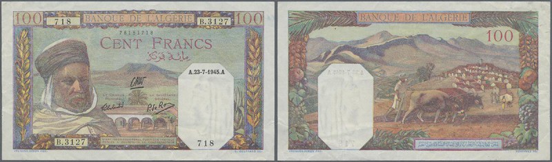 Algeria: set of 3 banknotes containing 5 Francs 1916 P. 71b (VG), 100 Francs 193...