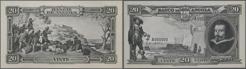 Angola: set of 2 front and back Photo Proofs of Angola 20 Angolares ND(1944) Pic...