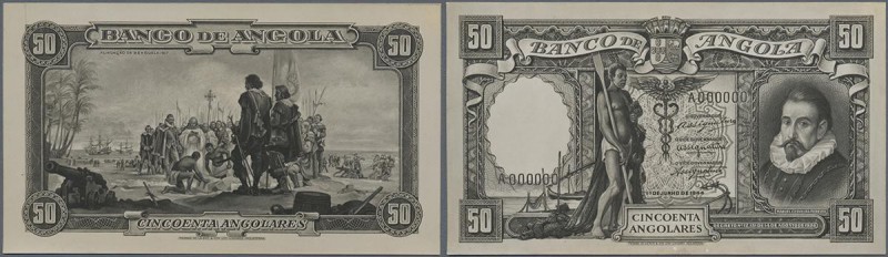 Angola: set of 2 front and back Photo Proofs of Angola 50 Angolares ND(1944) Pic...