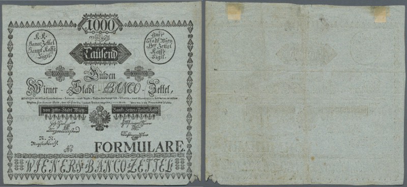 Austria: 1000 Gulden 1784 P. A21b FORMULAR, used with folds, a small missing par...