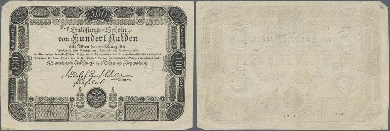 Austria: 100 Gulden 1811 issued note (not Formular) P. A49a, highly rare banknot...