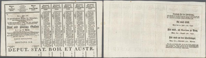 Austria: 25 Gulden 1761 Obligation Vienna, PR W4a), complete sheet in condition:...