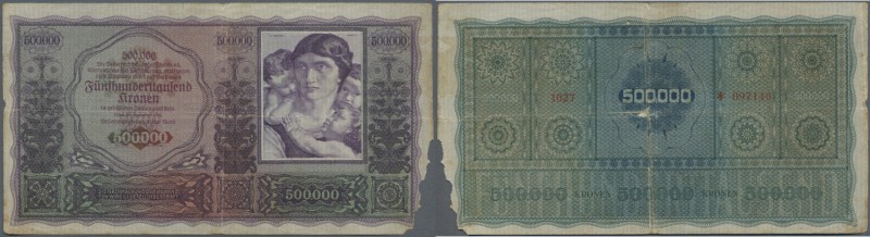 Austria: 500.000 Kronen 1922 P. 84a, large size note, unfortunately with a large...