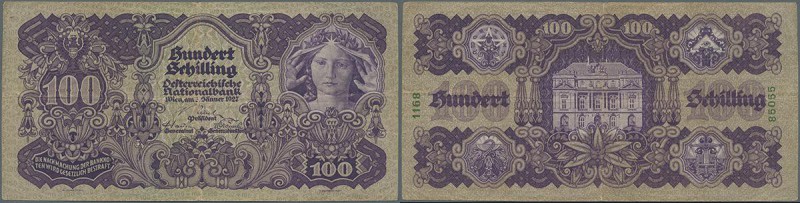 Austria: 100 Schilling 1927 P. 97, used with folds and creases, tiny center hole...