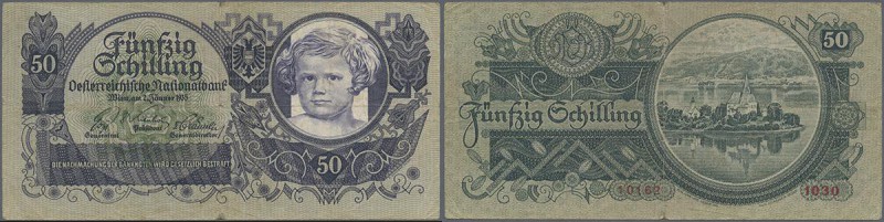 Austria: 50 Schilling 1935 P. 100, rarer early date note in used condition with ...